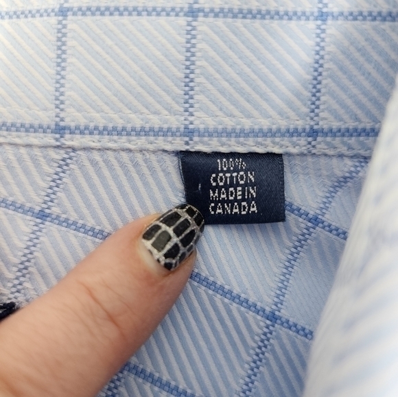 Coppley Men's Blue Check Pattern Button Down Point Collar Tailor Made Shirt - Picture 9 of 16